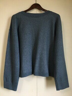 Nordic Inspired Periwinkle Blue Wool Blend Sweater with Long Boxy Sleeves